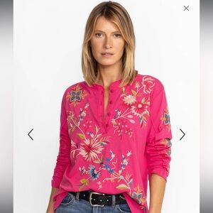 Pink Embroidered Floral Henley